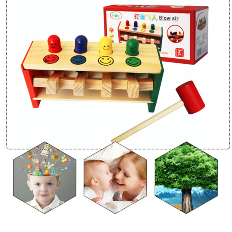

Baby Wooden Hammer Toys +Stick Hammer Box Toddlers Educational Puzzle Toys for Children Wooden Game Hammering Bench Kids Toys