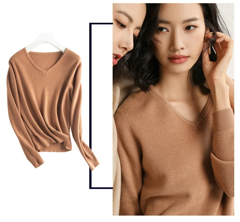 Caramel colour GCAROL, новинка, женский свитер с v-образным вырезом, 30% шерсть, толстый, Повседневный, вязаный джемпер, Осень-зима, уличная одежда, вязаный пуловер, 6 цветов - Цвет: Caramel colour