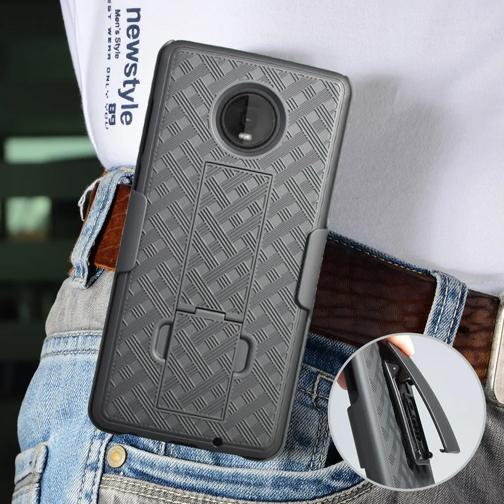 

Dual layer hard plastic weave cell phone holster combo case for Moto Z4 play
