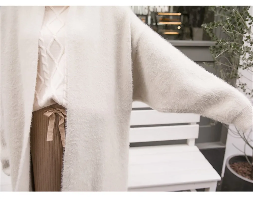 Женское зимнее теплое пальто 2019 Женский вязаный длинный кардиган с рукавами