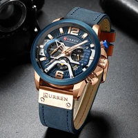 curren top luxury european and american mens quartz watch military and date clock leather strap mens business watch gift 8329