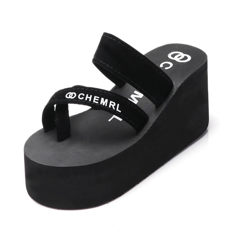 

New summer thick-soled flip-flops female high-heeled casual personality set toe female sandals and slippers