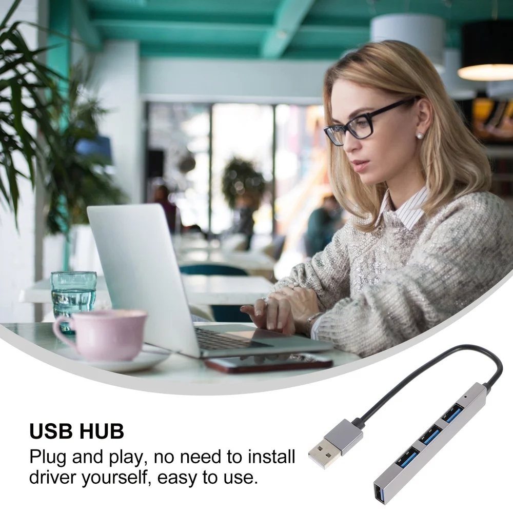 

USB 2.0 Hub 4-in-1 Hub Adapter Multi-Port USB Hub Data Station for Laptop Phone