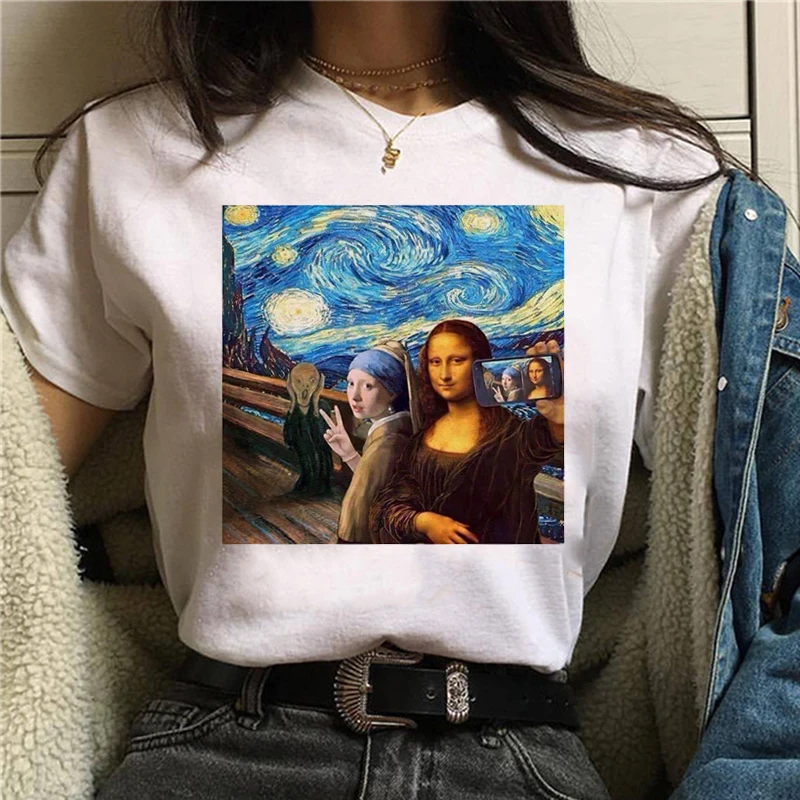 Женская Винтажная Футболка Mona Lisa забавная футболка в стиле Харадзюку Ullzang гранж