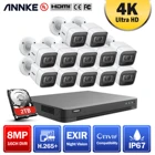 ANNKE 4K Ultra HD 16CH H.265 + DVR CCTV система безопасности 12 шт. 8MP IP67 Водонепроницаемый Открытый ночное видение комплекты видеонаблюдения