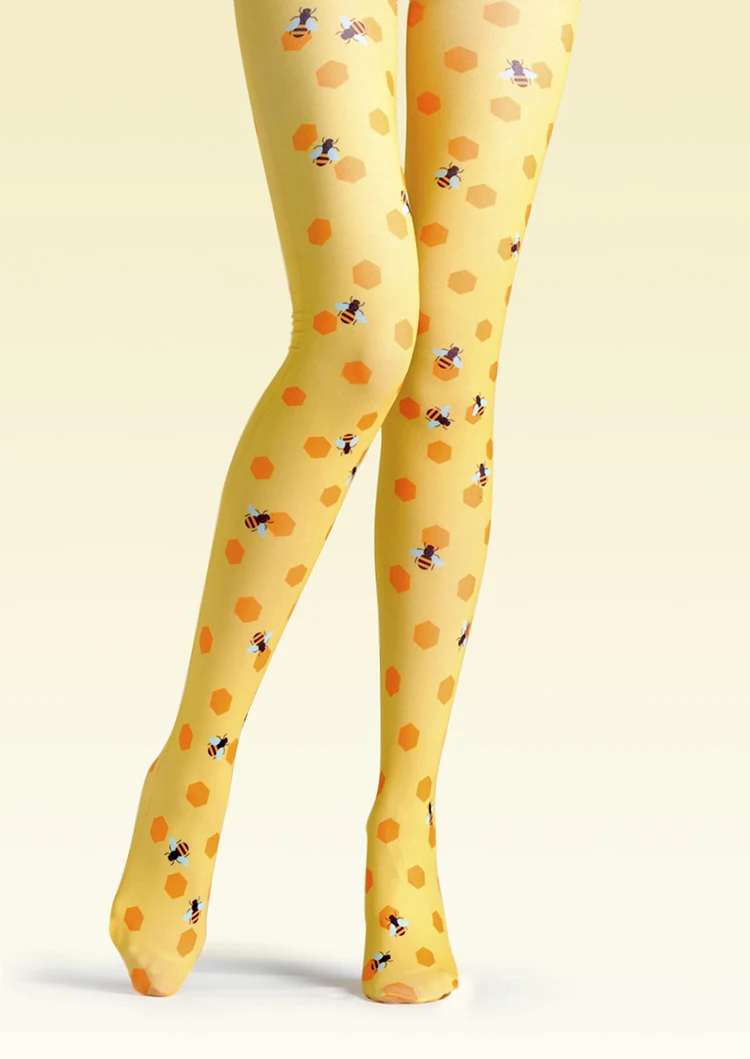 Уникальные чулки VP Колготки с желтым узором в виде пчелы высококачественные