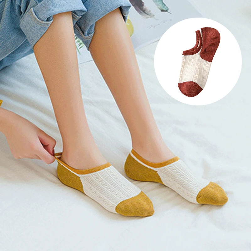 

5 Pairs Summer Women Socks Retro Style Cotton Casual Breathable Soft Mesh Cute Short Invisible Ankle Socks Size EU 35-39 2021