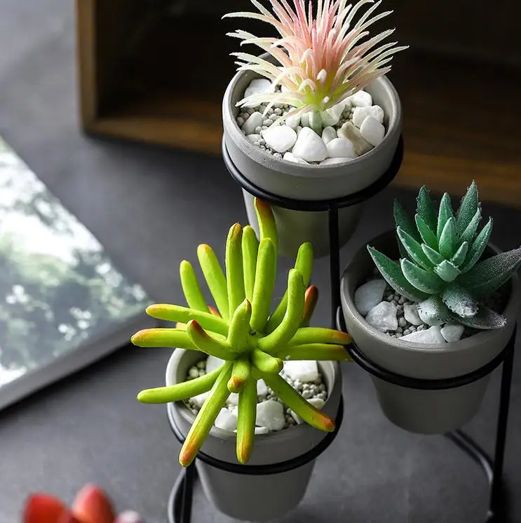 Современные керамические горшки 3 в 1 маленькие цветочные с золотыми и черными