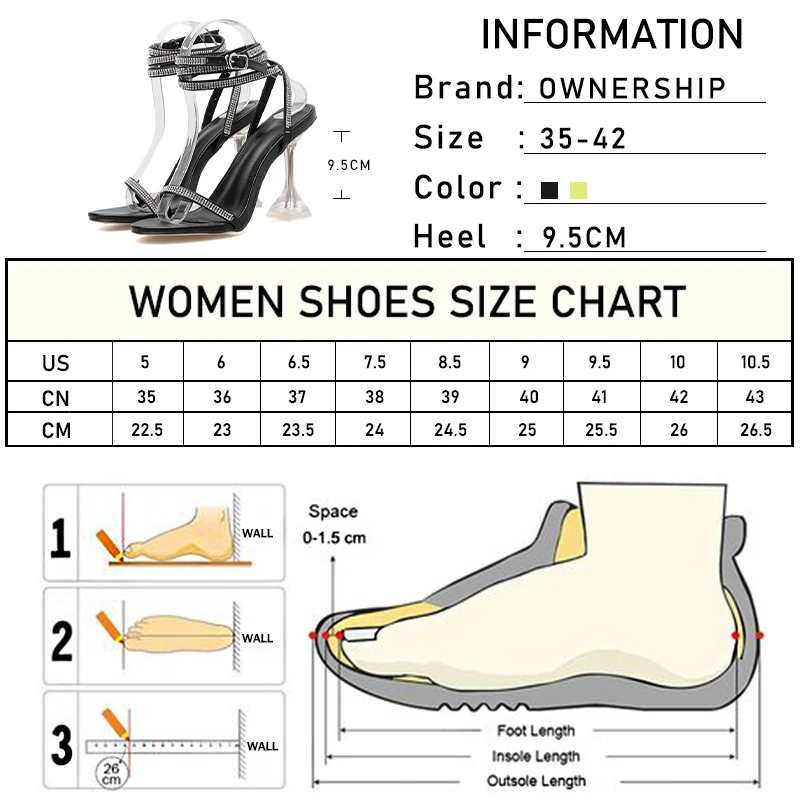 

2021 Women's Stiletto Heels Sandals Crystal Shoes For Woman Ankle Buckle Sexy Lady Summer Elegent Leisure Female Party Footwear