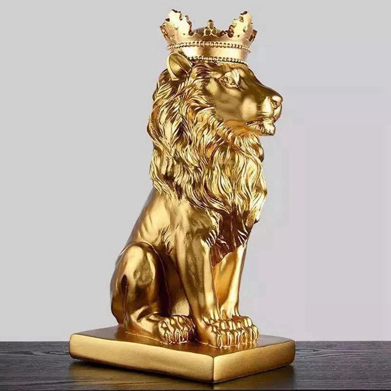 

2 Pcs Abstract Crown Lion Statue Home Office Bar Male Lion Faith Resin Sculpture Crafts Ornaments Gold & White