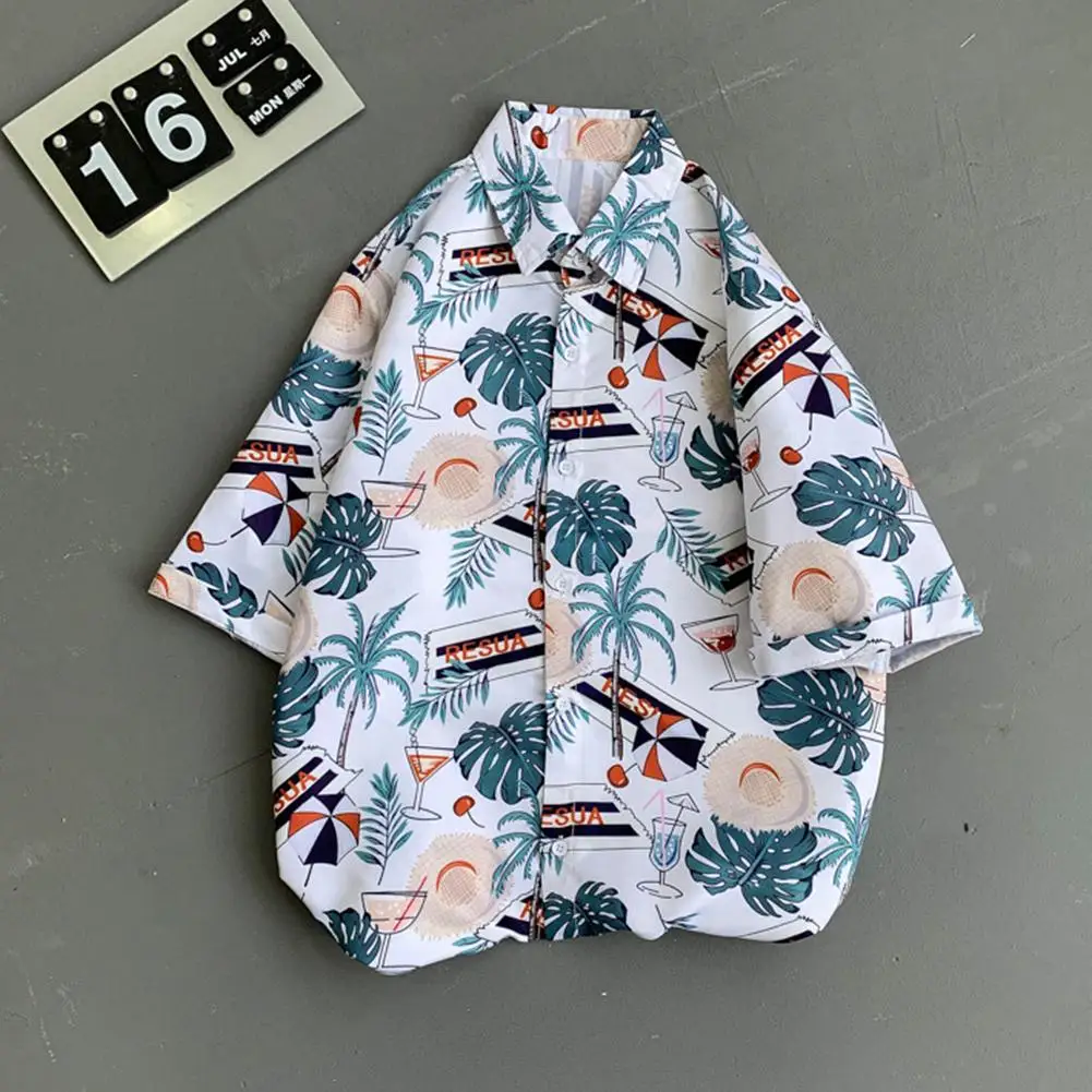 

Men's Hawaiian Beach Shirt Men Coconut Tree Turndown Collar Half Sleeve Button up Loose Beach Blouse Shirt
