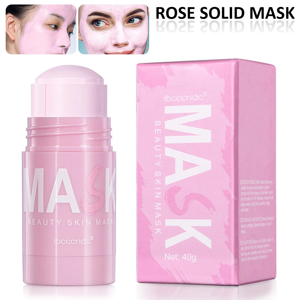 

Solid Clay Mask Stick Facial Cleansing SkinCare Face Purifying Oil Control Anti Acne Eggplant Pink Rose Mud Mask 40g