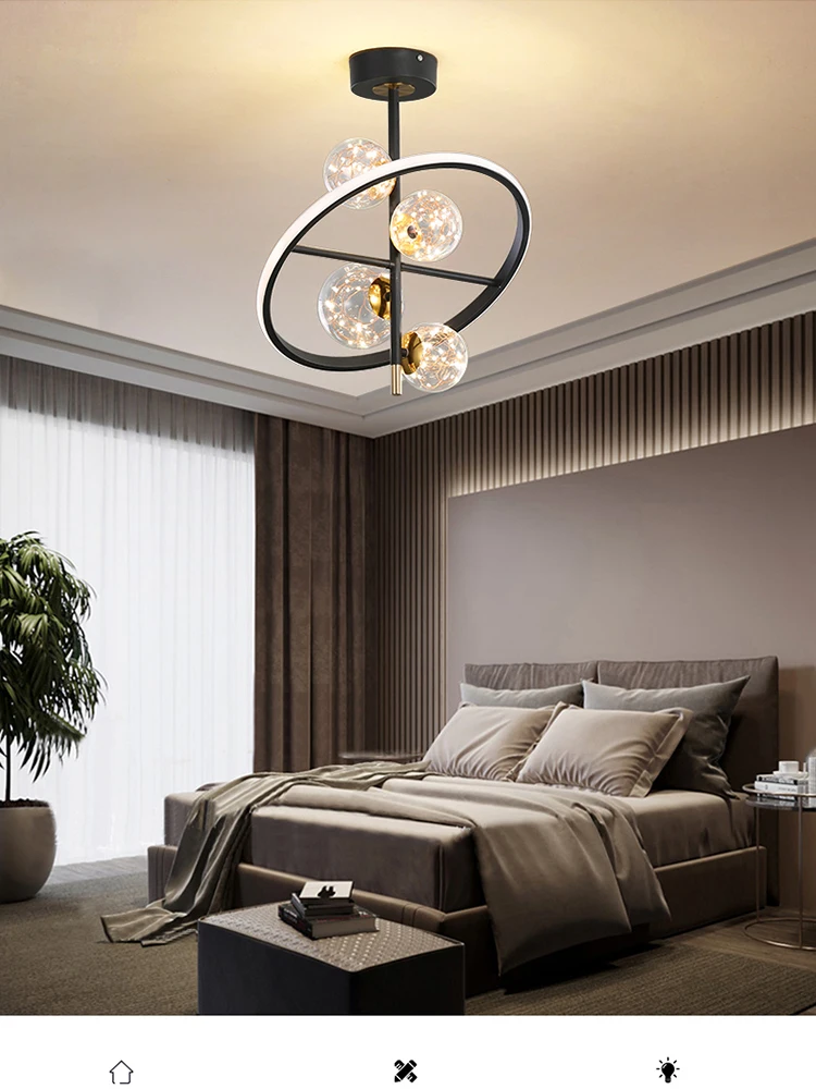 Скандинавская светодиодная Люстра для спальни гостиной прозрачная стеклянная