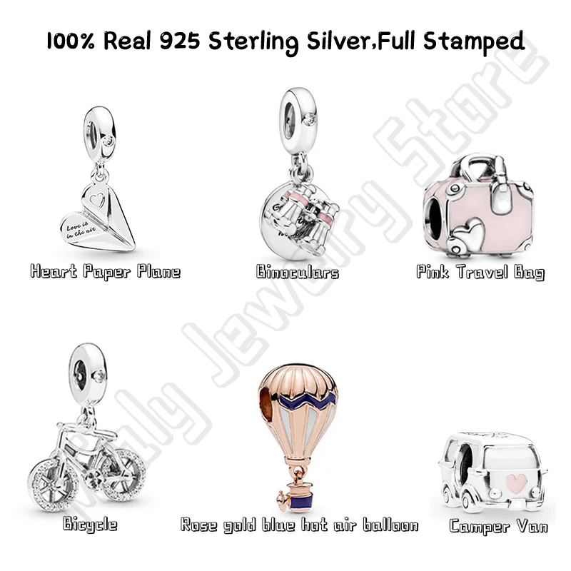 

100% Real 925 Sterling Silver Binoculars Charm Travel Bag Beads For Jewelry Making Fits Original Bangles Women DIY Design