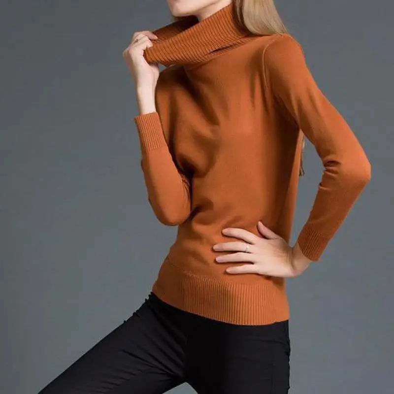 Зимние осенние свободные облегающие вязаные пуловеры с высоким воротником