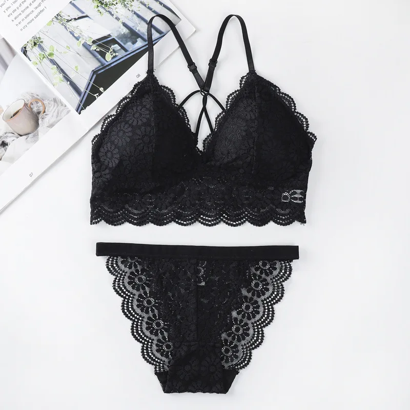 

Women Bra Panty Sets Lingerie Sexy Lace Bralette Mesh Bras Backless Vest Padded Underwear Ultra-Thin Briefs Female Intimates #F
