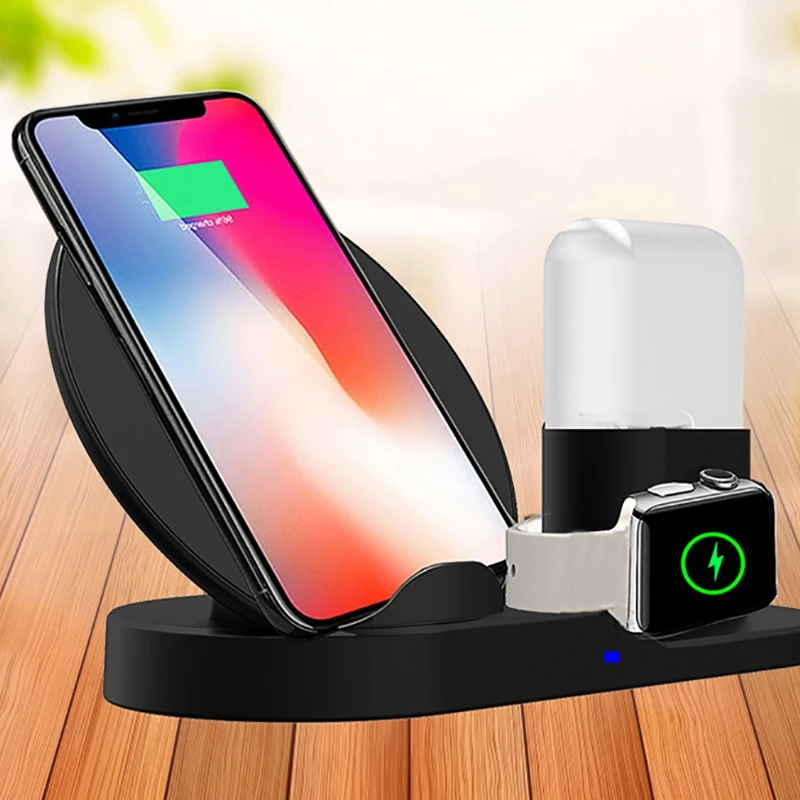 Новинка 3 в 1 Быстрое беспроводное зарядное устройство QI для Airpods Pro iWatch док