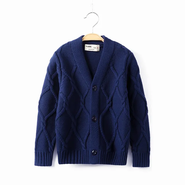 Hot Sales Spring Autumn Boys Sweater Solid Color Keep Warm Knitting Jacquard Weave V-neck Cardigan For 2-10 Years Old Kids 2