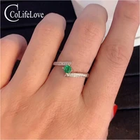 colife jewelry 925 silver emerald ring for engagement 3 5mm natural emerald silver ring sterling silver emerald jewelry