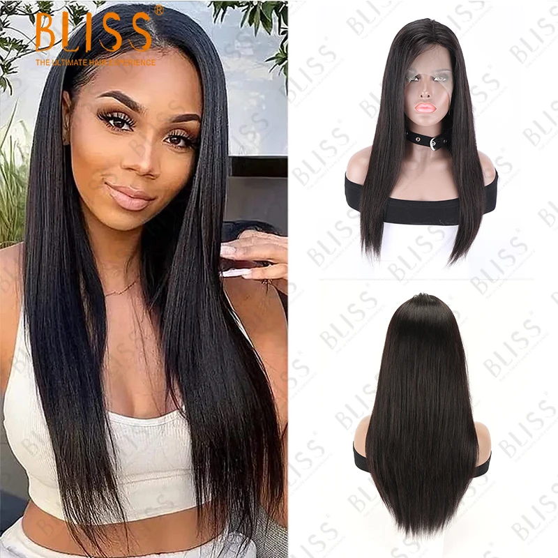 

Прямой парик из человеческих волос BLISS 13x4 с фронтальной сеткой для черных женщин, предварительно выщипанный натуральный бразильский парик ...