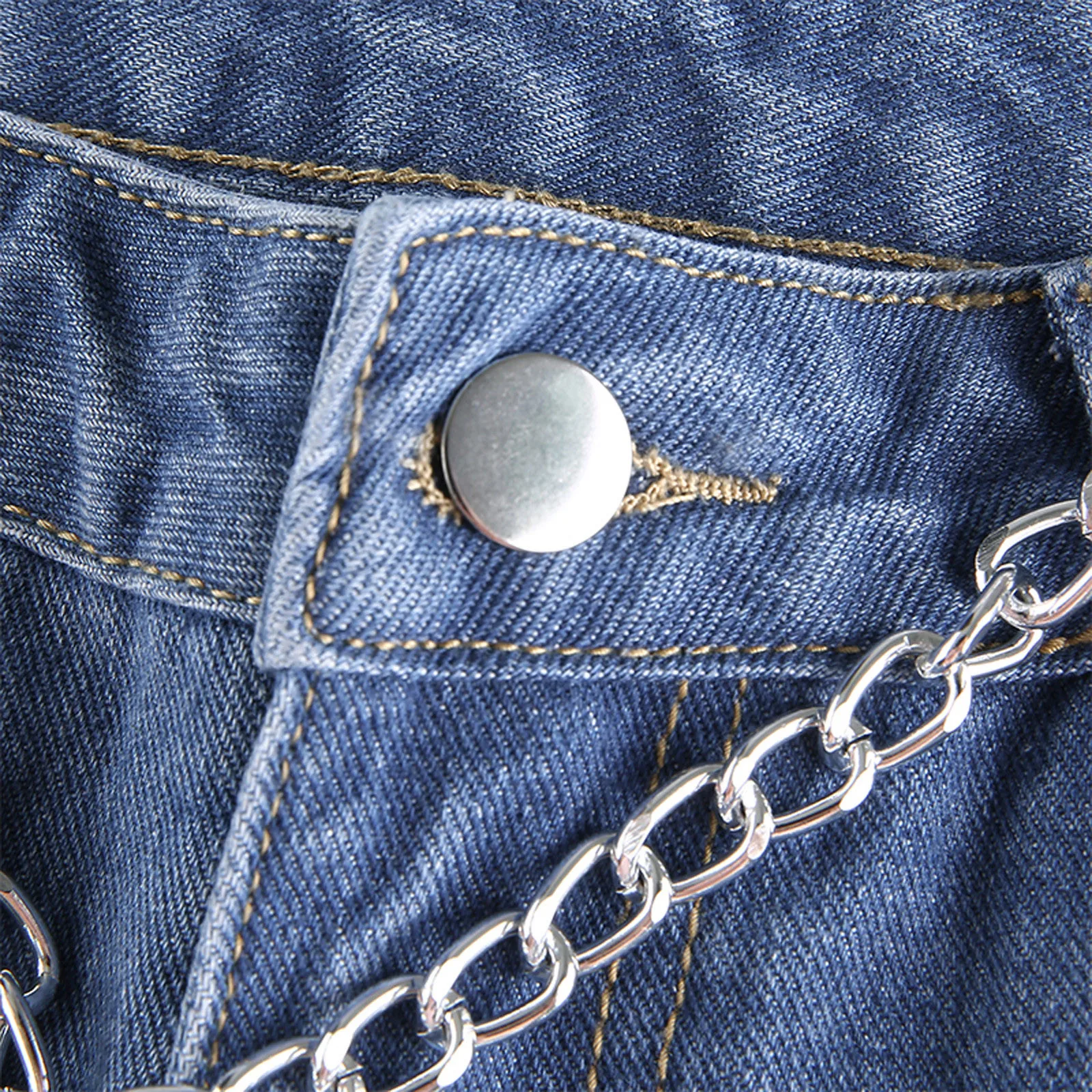 

Ripped Straight Women's Jeans High Waisted Pants Straight Denim Jeans Casual Cross Chain Splicing Trousers 2021