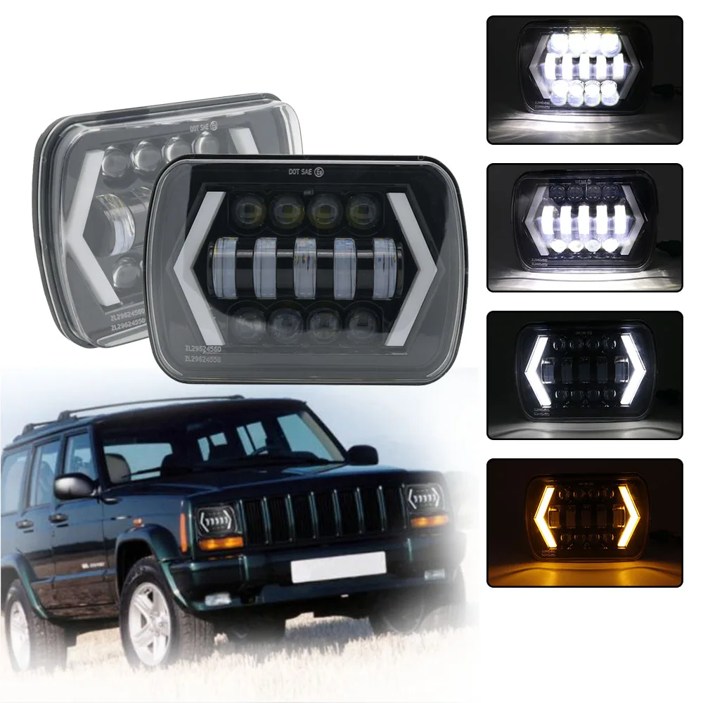 55 Вт Led 5x7 &quot7X6" дюймов Retangular Feixe Farol Com высокая/низкая DRL квадратная фара для Jeep