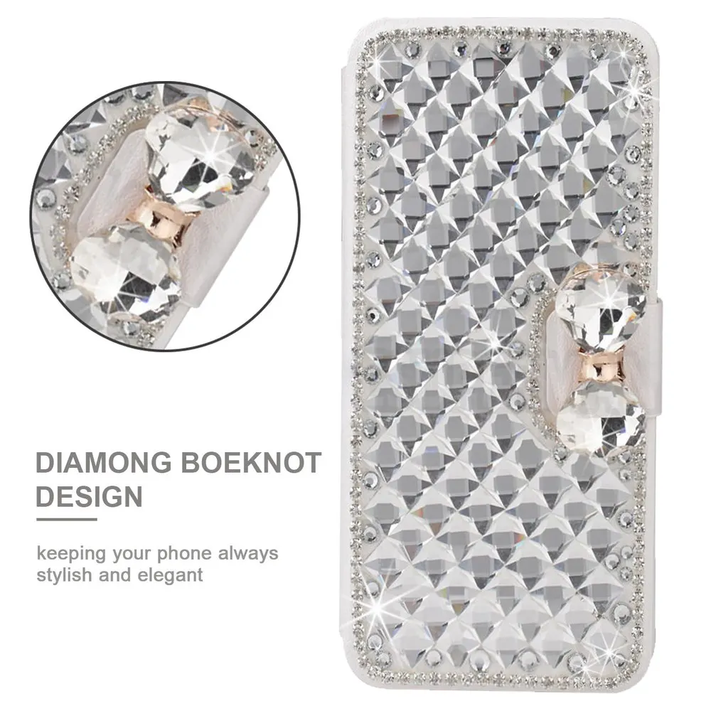 Противоударный элегантный блестящий кожаный чехол-бумажник с бантом и