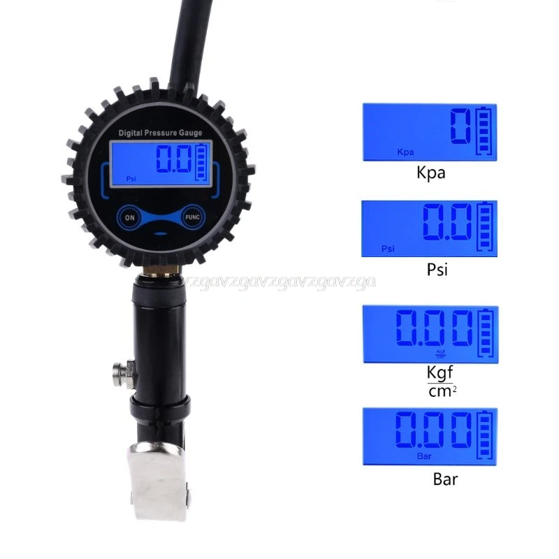 

Digital Tire Inflator with Pressure Gauge and Back Night LED Light - Heavy Duty Auto Air Inflating Gun with 4 Valve Caps N25 19