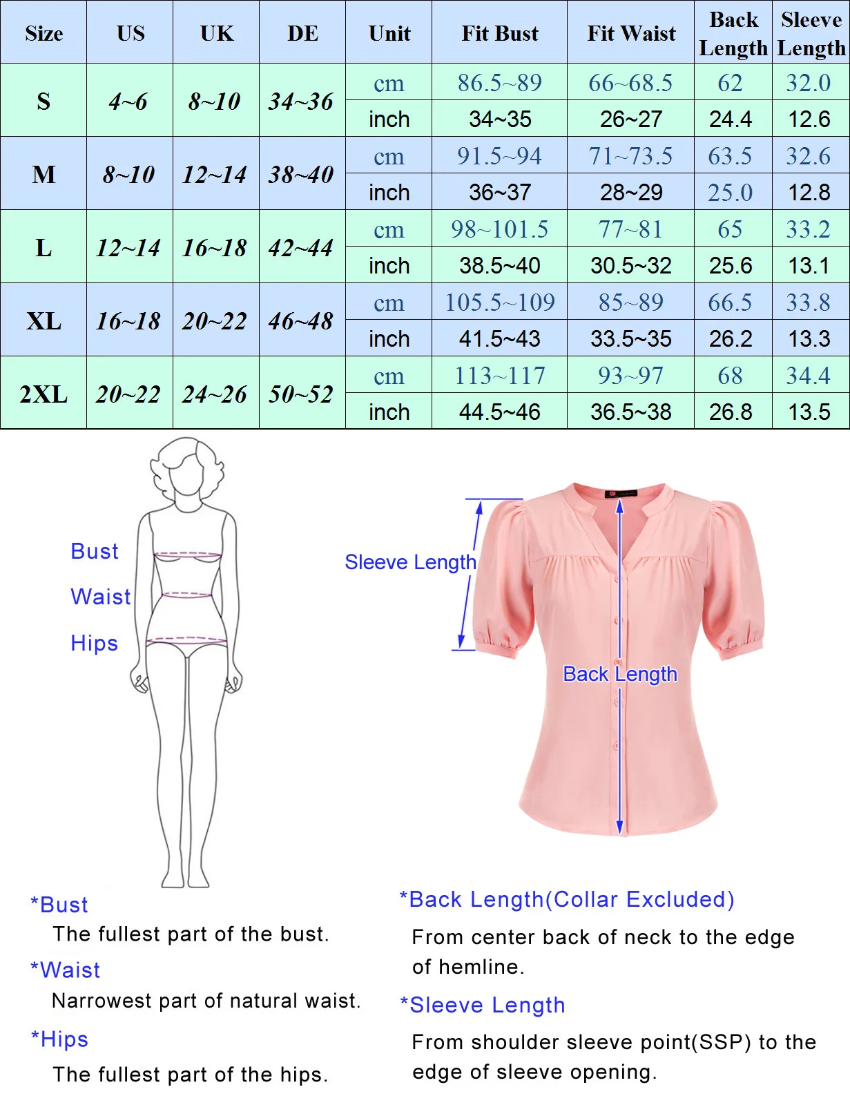 

Women Summer Shirts Puffed Sleeve Shirt Stand Collar V-Neck Button Placket Curved Hem Tops Pure Color OL Office Work Blouse Lady