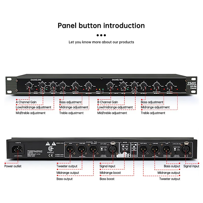 

234XL professional electronic crossover dual-channel high, middle and low frequency subwoofer crossover three-way frequency