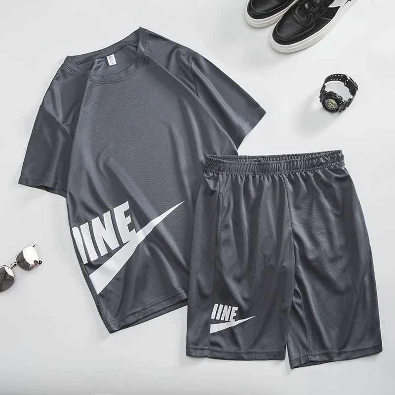 

2021 Sportsuit Men's Summer Short Sleeve Quick Drying T-Shirt Running Fitness Loose Casual Wear Training Two piece jogging suit