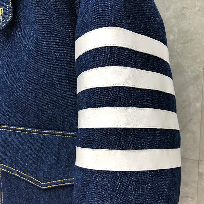 TB THOM Coats Winter Men's Jackets Fashion Brand Denim Down Jackets Warm Thicken Down Fleece Fur Collar 4-Bar Down Coats