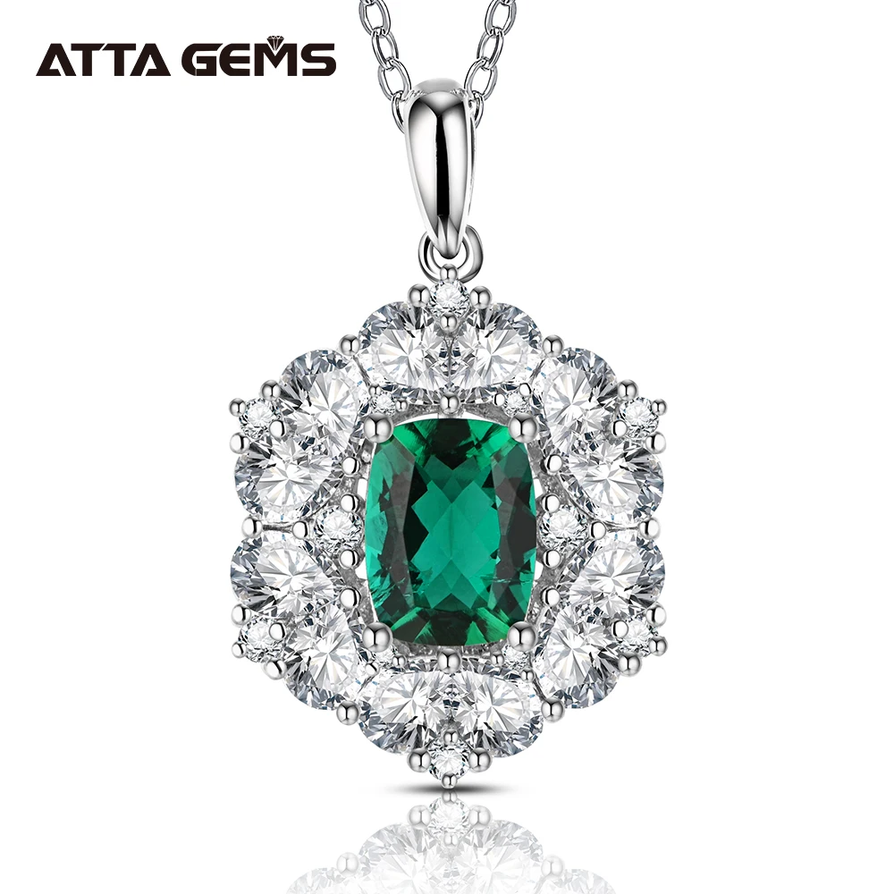 

ATTAGEMS 100% 925 Sterling Silver Emerald Stone Moissanite Diamonds Pendant Necklace Fine Jewelry Gifts Wholesale Drop Shipping
