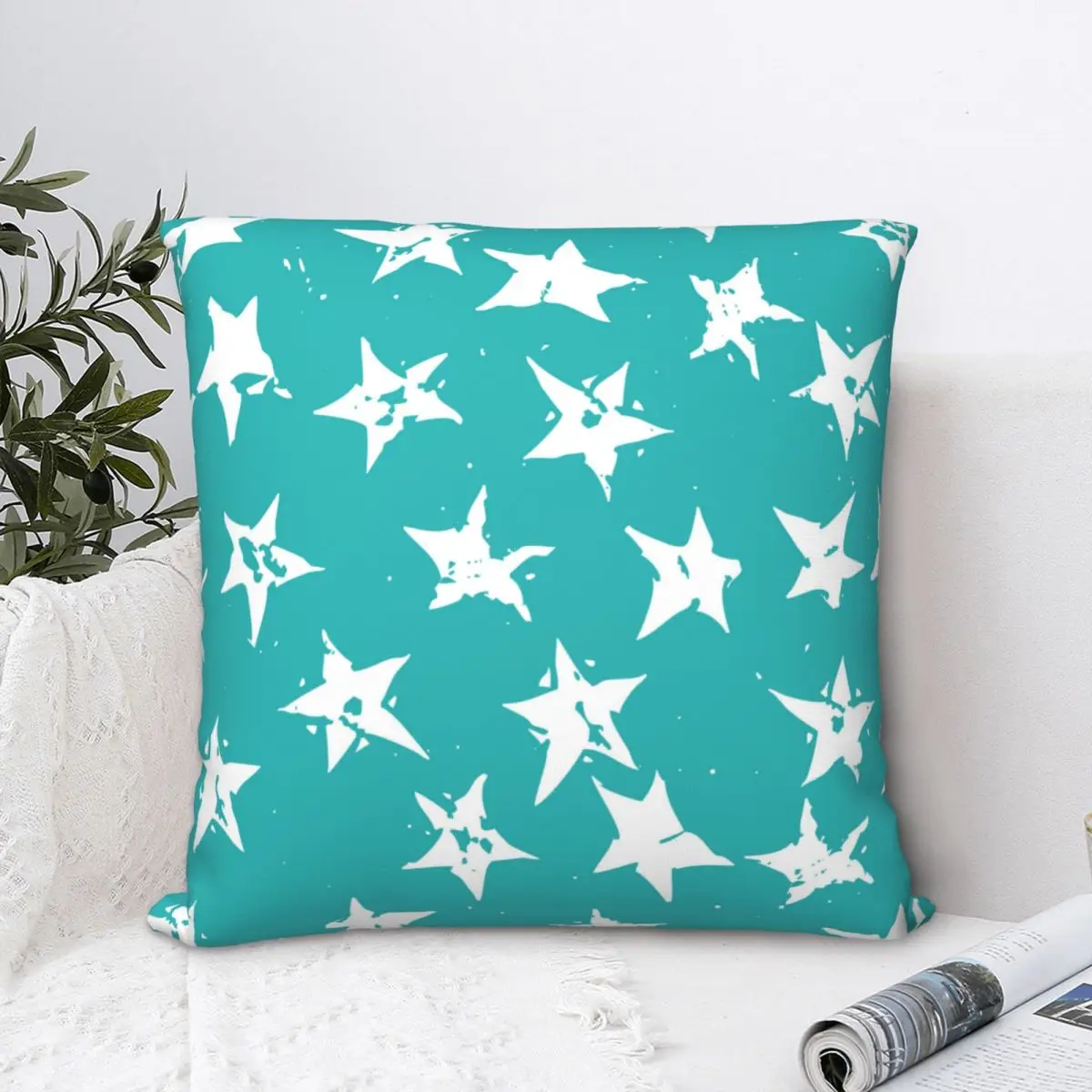 

Linocut Stars Square Pillowcase Cushion Cover funny Home Decorative Throw Pillow Case for Bed Simple 45*45cm