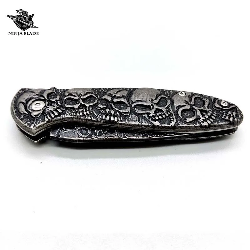Складной нож со скелетом черепом головой демона злого тотема скульптурная ручка