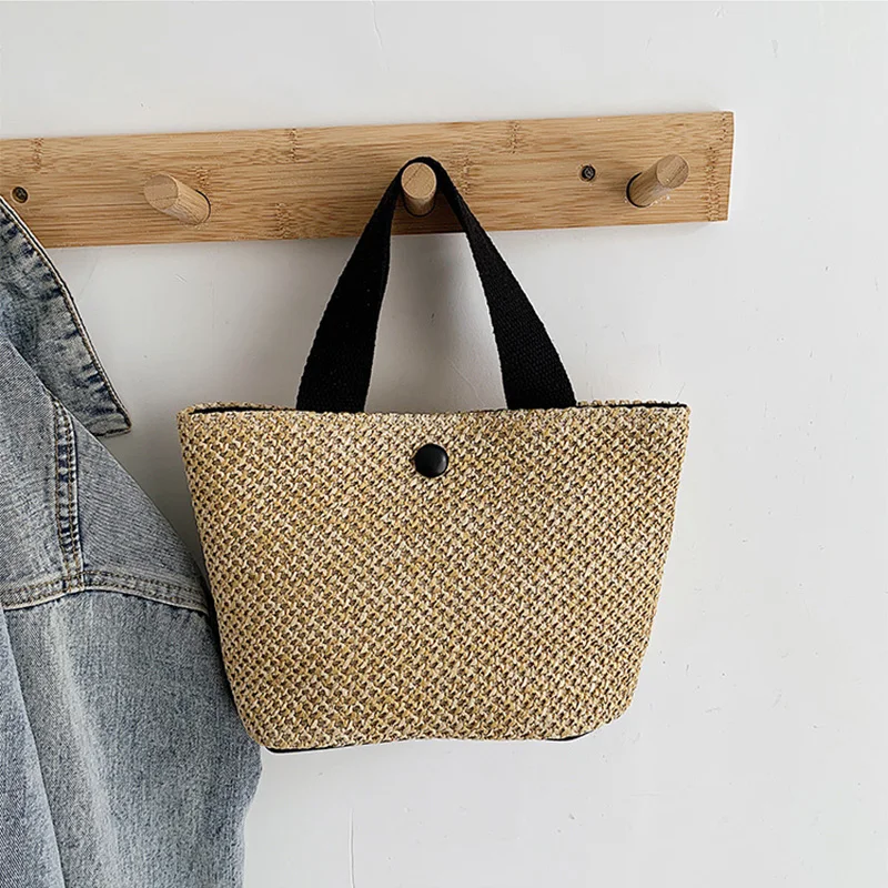 

New Women's Straw Woven 2021 Summer Seaside Holiday Beach Small Fresh European And American Retro Versatile Bucket Handbag