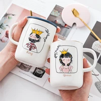 mug with lid spoon cute girl ceramic drinking cup creative trend office coffee cup home king queen valentines day gift cup