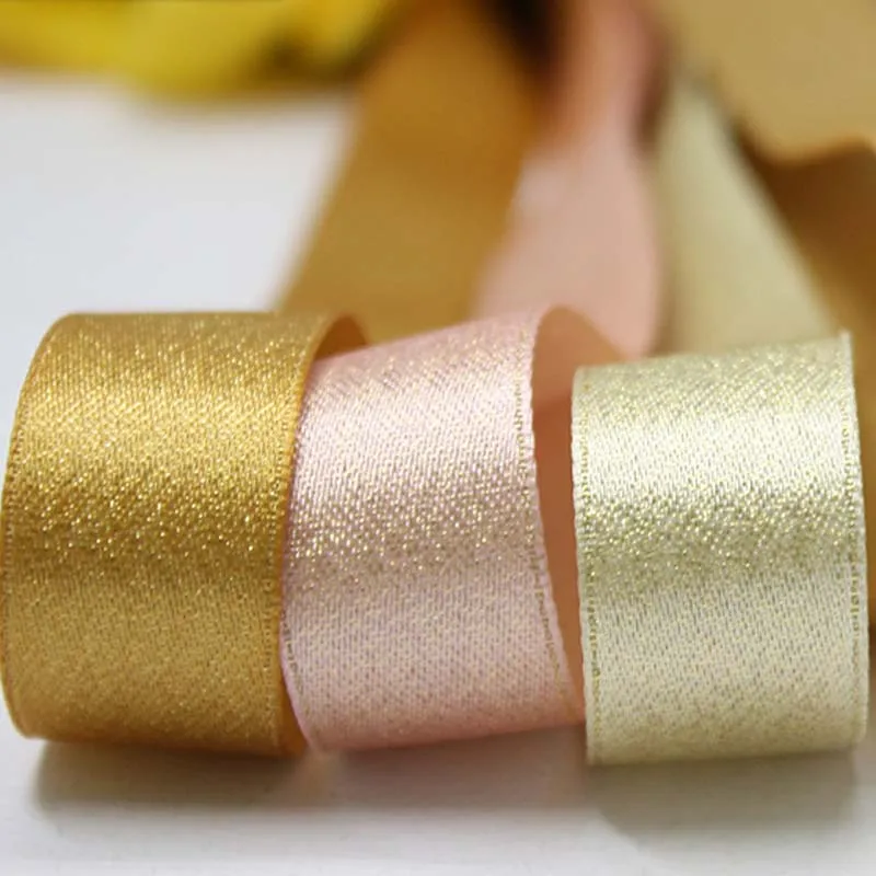 (100 ярдов/рулон) широтная Золотая пряжа атласная лента свадебная декоративная для