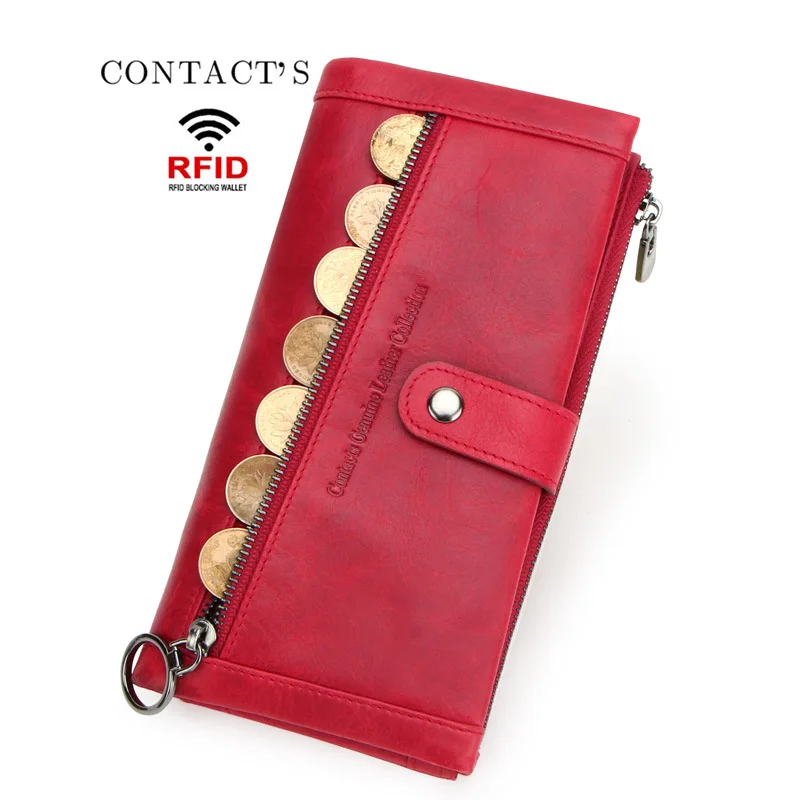 Women's Leather Wallet RFID Anti-theft Brush Multifunctional Leather Lady Wallet Long Clutch Coin Purse Card Holder