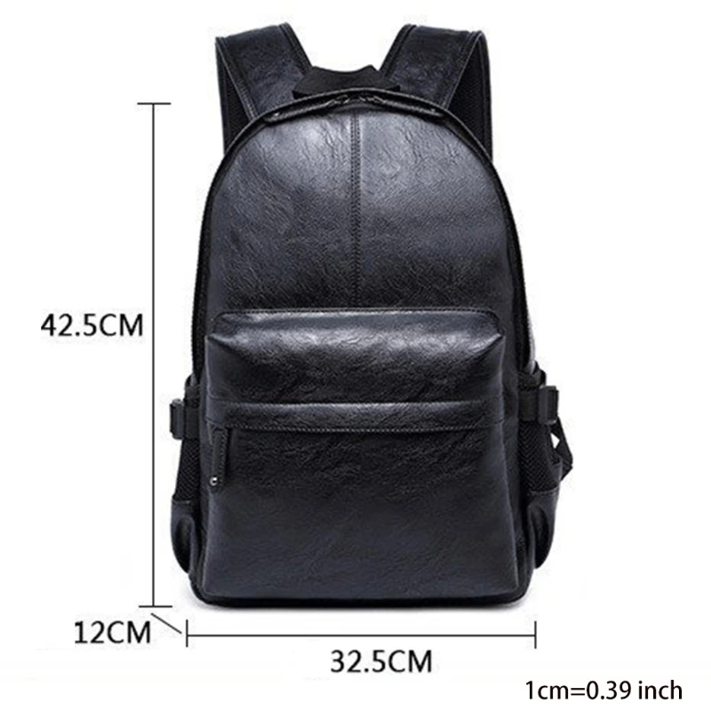 

066C Men Backpack PU Leather Travel Bag Large Capacity Teenager Student Bookbag Fashion Laptop Daypack