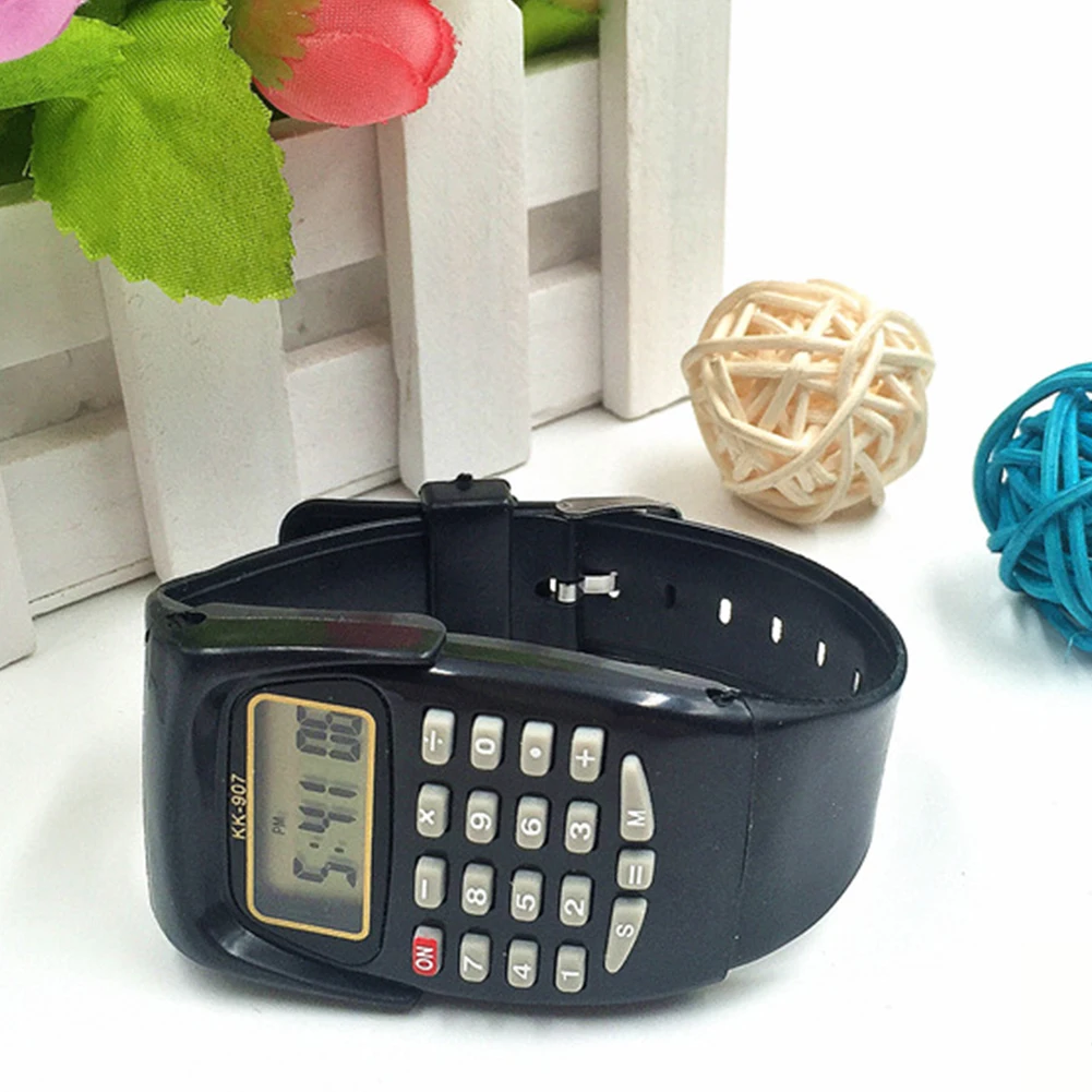 Digital Display Wrist Multifunctional Exam Oriented Portable Students Mini Kids Fashion Calculator Watch Electronic Practical - Color: Black