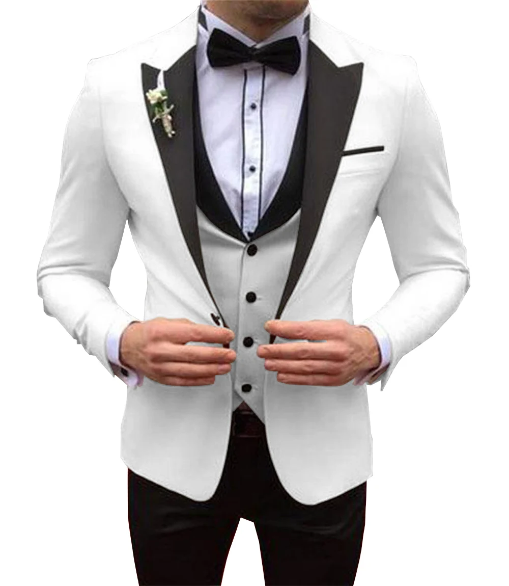 Men's Beige Business Suits 3 Pieces Regular Fit Notch Lapel Prom Green Whiite Tuxedos For Wedding Groom (Blazer+Vest+Pants)