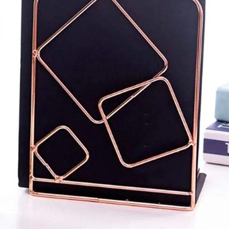 2Pcs Square Metal Desktop Bookends Book Ends Support Stand Holder Shelf Bookrack |