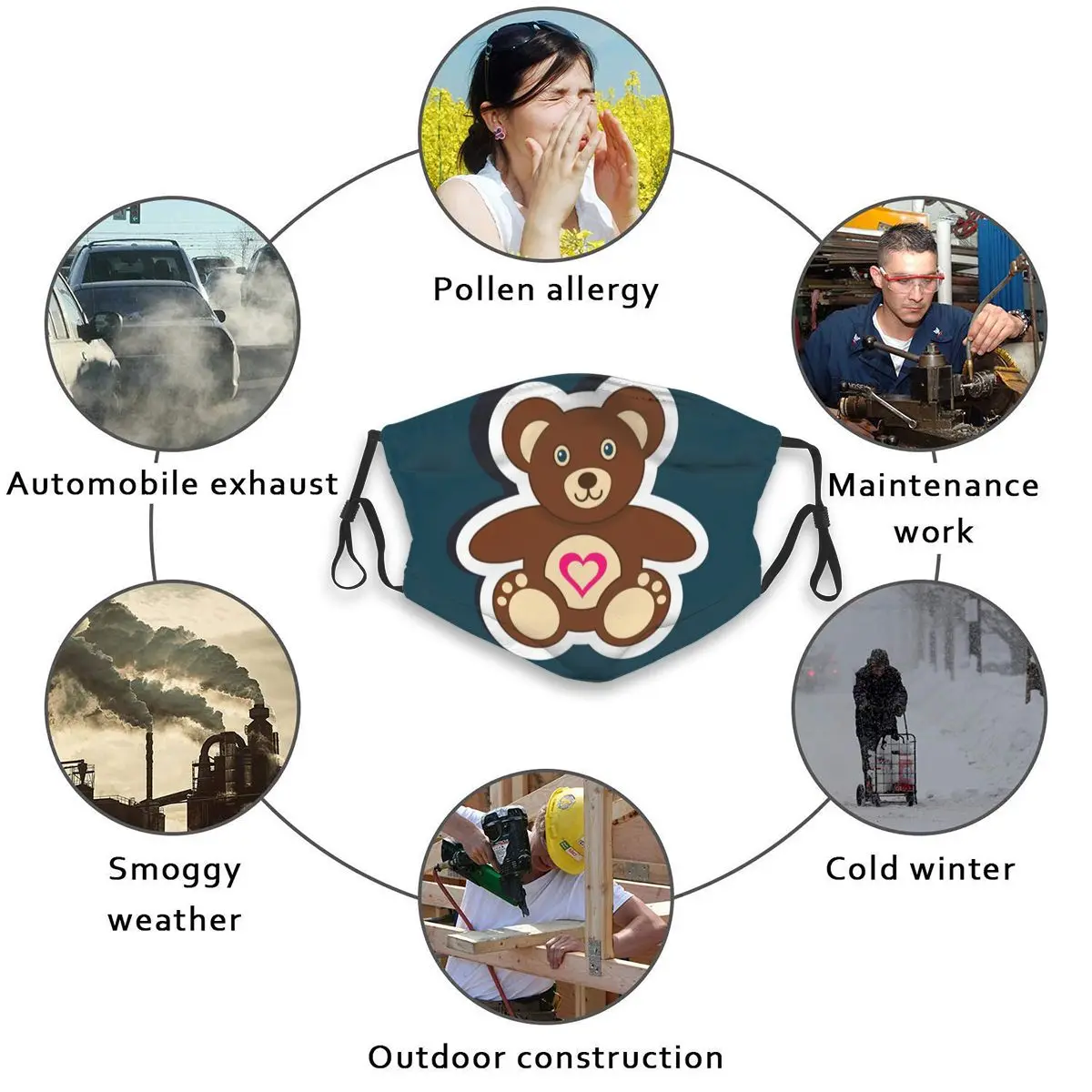 

Cute Brown Bear Pattern With Heart Adults Mask With Replaceable Filter Dust Mask Face Mask