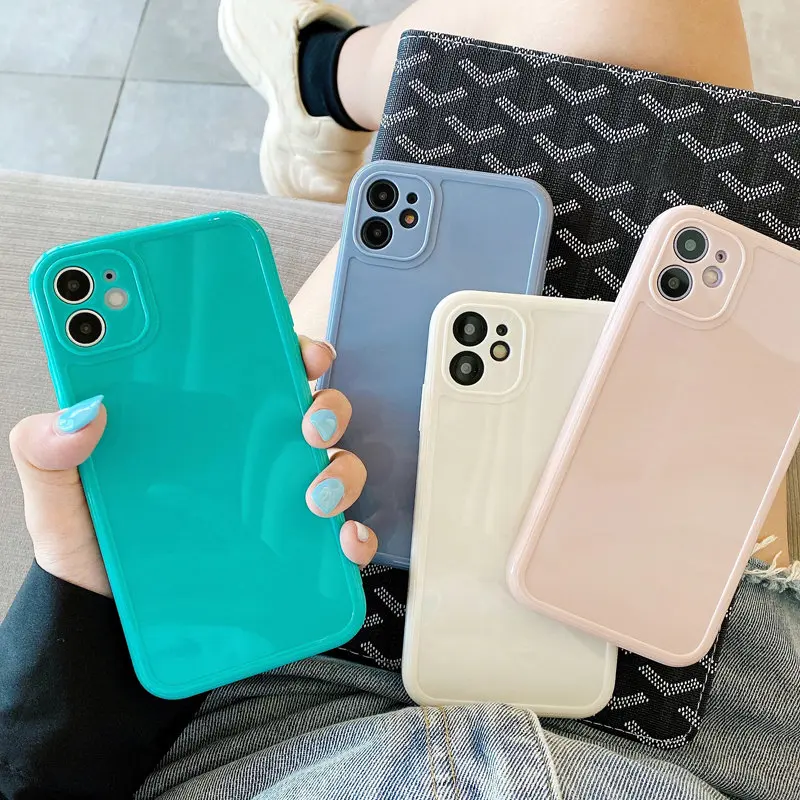 Однотонный глянцевый защитный чехол для iPhone 11 12 Pro X XR XS Max 7 8 Plus Mini SE2020