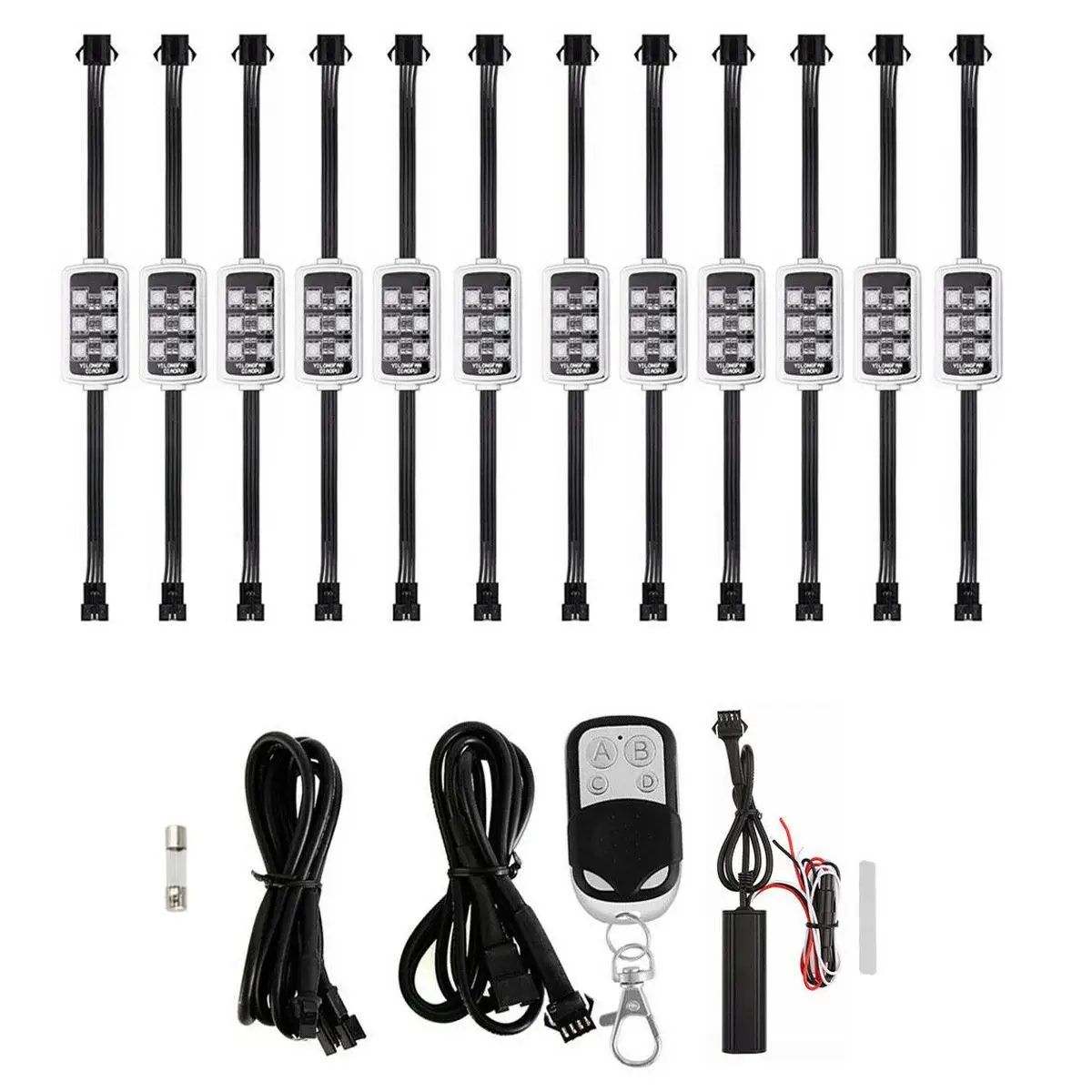 

12 Pcs Car RGB LED Strip Light Kit Neon Interior Light Lamp Strip Decorative Atmosphere Lights Foot Lamp With Remote Control