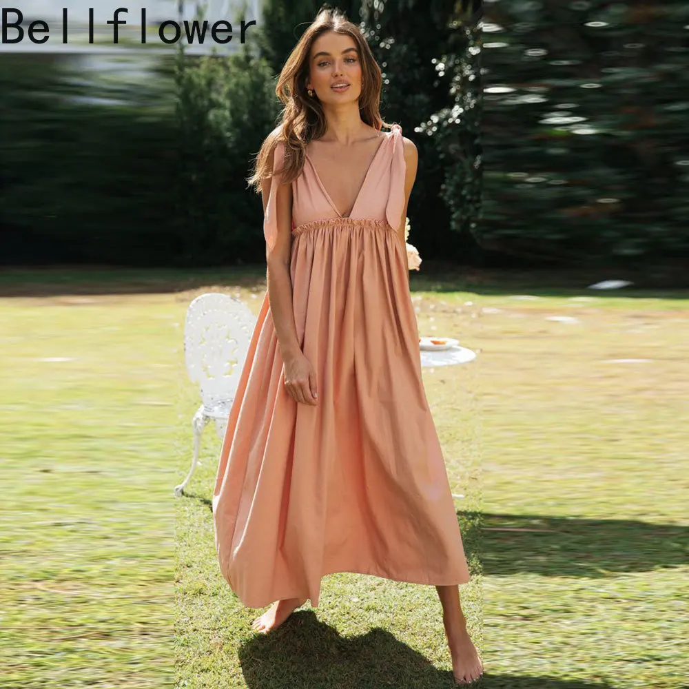 

Bohemian Maxi Dress Women Summer Sleeveless Deep V Neck Bandage Long Dresses Pink Chic Backless Sexy Boho Dress Vestido De Mujer