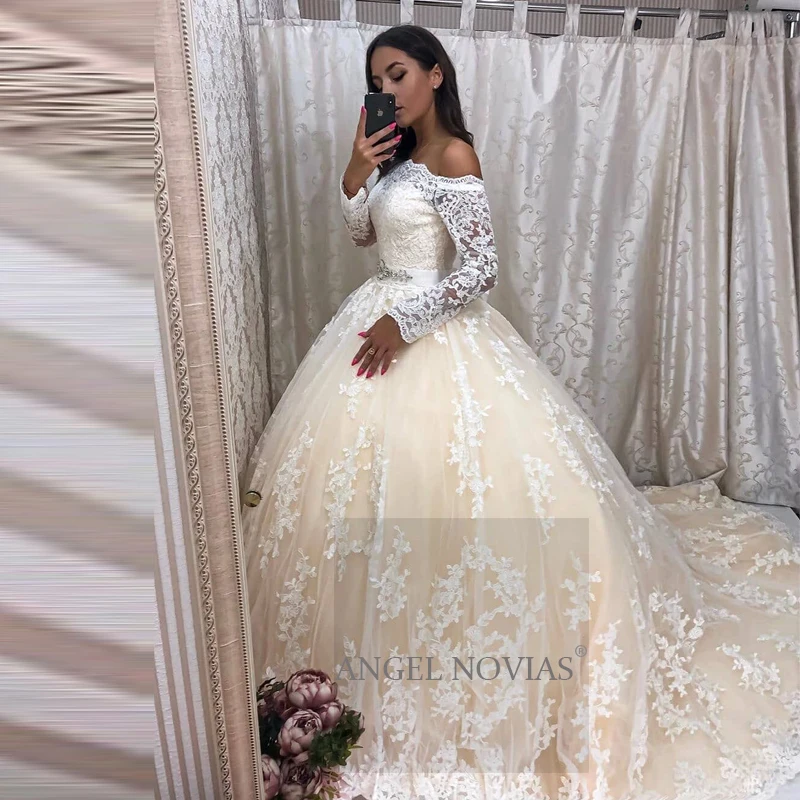 

Long Sleeves Lace Off the Shoulder Ball Gown Wedding Dresses Bridal Gowns vestido de novia princesa robe de mariee