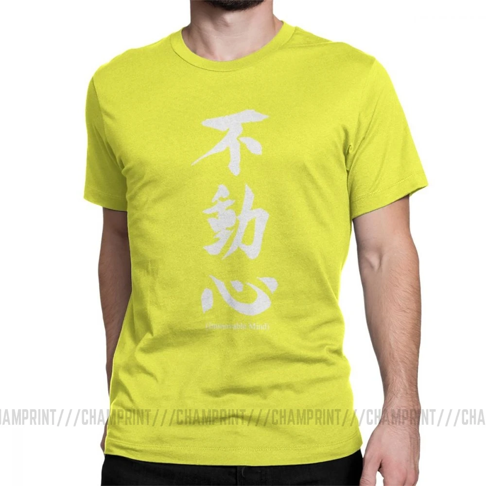 Fudoshin японский кандзи футболка для мужчин Bushido Budo карате Печатные Топы короткий рукав Повседневная футболка круглый вырез хлопок тройники - Цвет: Цвет: желтый