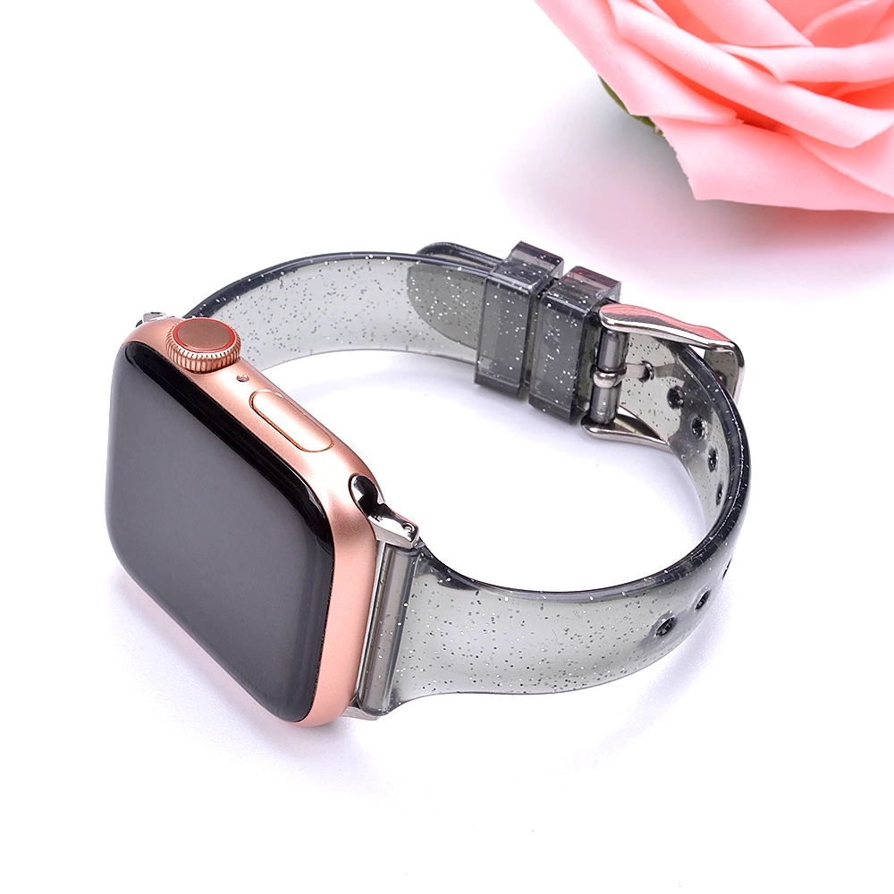 Тонкий блестящий ремешок для Apple watch band 40 мм 44 iWatch 38 42 силиконовый браслет Series 5 4 3 |
